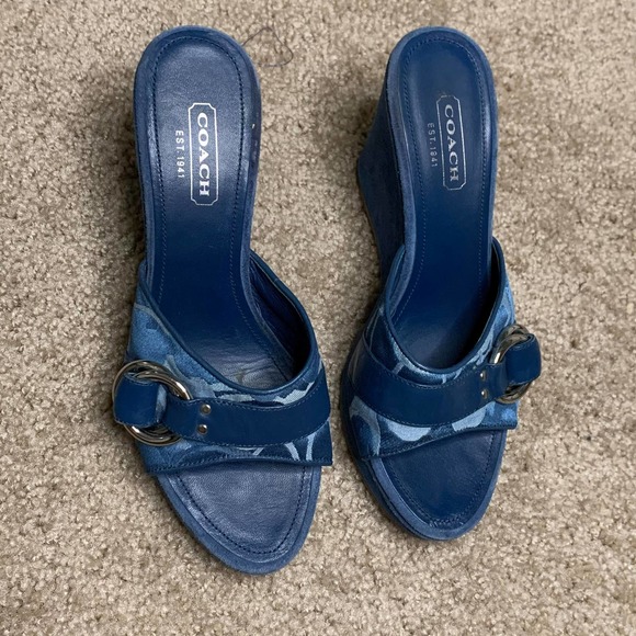 Coach Merridith Open Toe Blue Wedge Sandals Heels - Picture 6 of 7